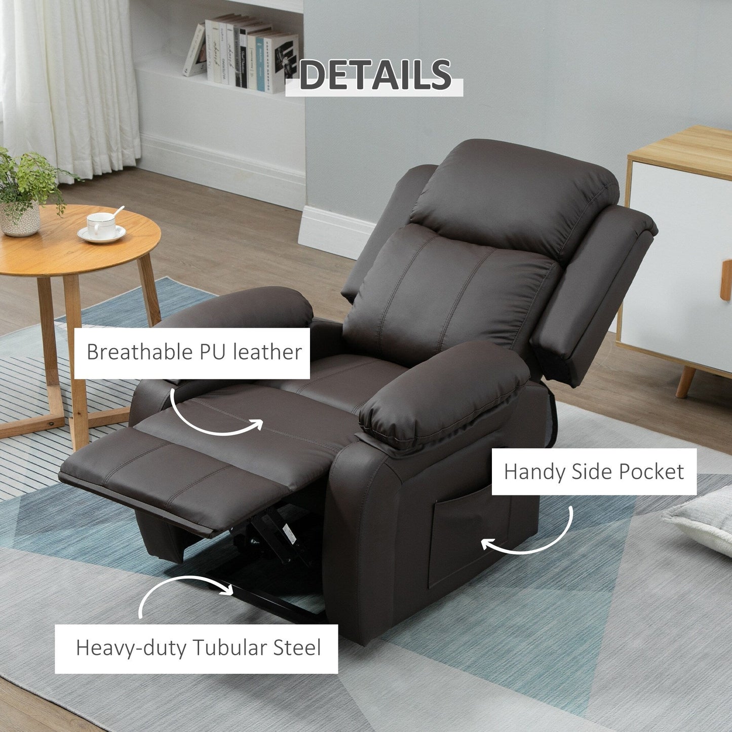 Fauteuil releveur électrique de salon HOMCOM, fauteuil inclinable électrique en cuir PU pour personnes âgées avec télécommande