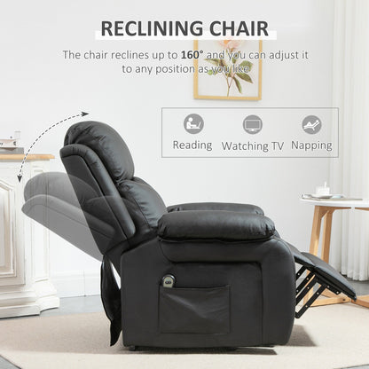Fauteuil releveur électrique de salon HOMCOM, fauteuil inclinable électrique en cuir PU pour personnes âgées avec télécommande