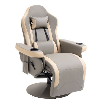 Fauteuil inclinable manuel HOMCOM en cuir synthétique avec repose-jambes réglable, inclinable à 135°, pivotant à 360° et porte-gobelet