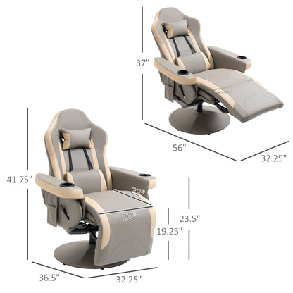 Fauteuil inclinable manuel HOMCOM en cuir synthétique avec repose-jambes réglable, inclinable à 135°, pivotant à 360° et porte-gobelet