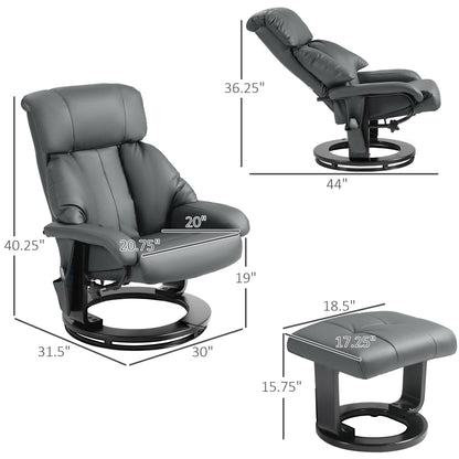 Fauteuil inclinable massant HOMCOM avec repose-pieds, pivotant à 360°, en similicuir, gris