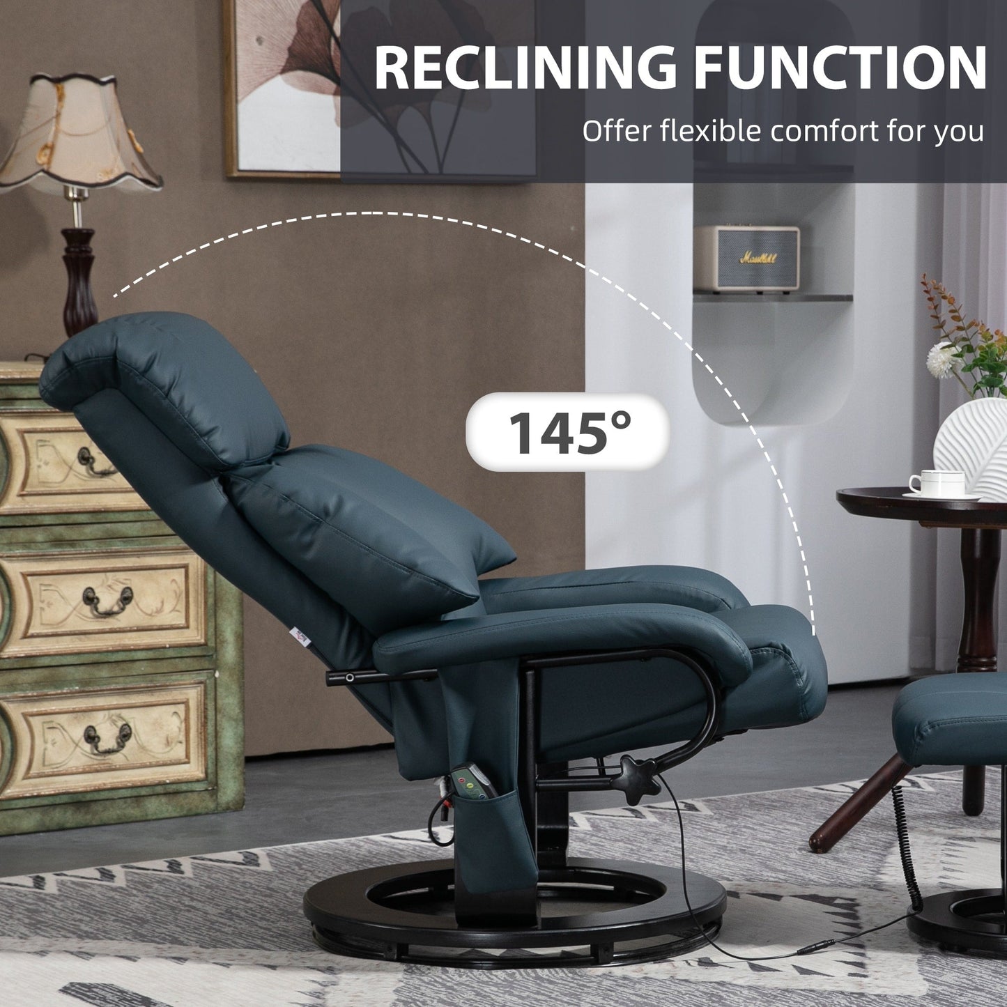 Fauteuil inclinable massant HOMCOM avec repose-pieds, pivotant à 360°, en similicuir, gris
