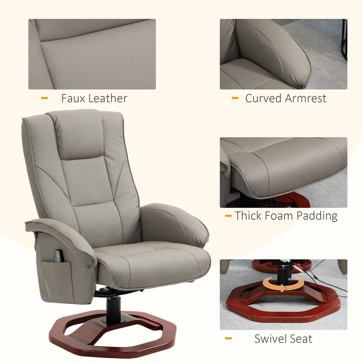 Fauteuil inclinable massant électrique en similicuir avec repose-pieds HOMCOM