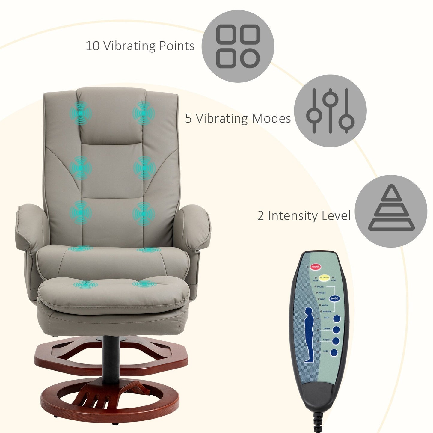Fauteuil inclinable massant électrique en similicuir avec repose-pieds HOMCOM