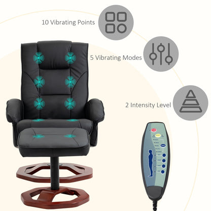 Fauteuil inclinable massant électrique en similicuir avec repose-pieds HOMCOM
