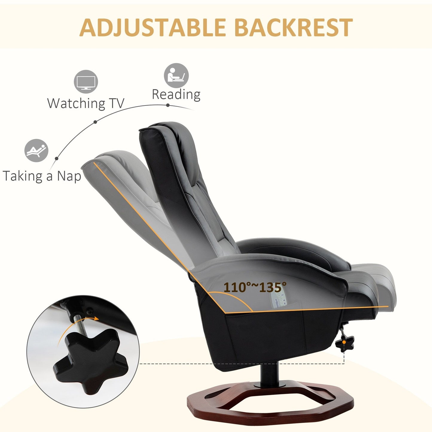 Fauteuil inclinable massant électrique en similicuir avec repose-pieds HOMCOM