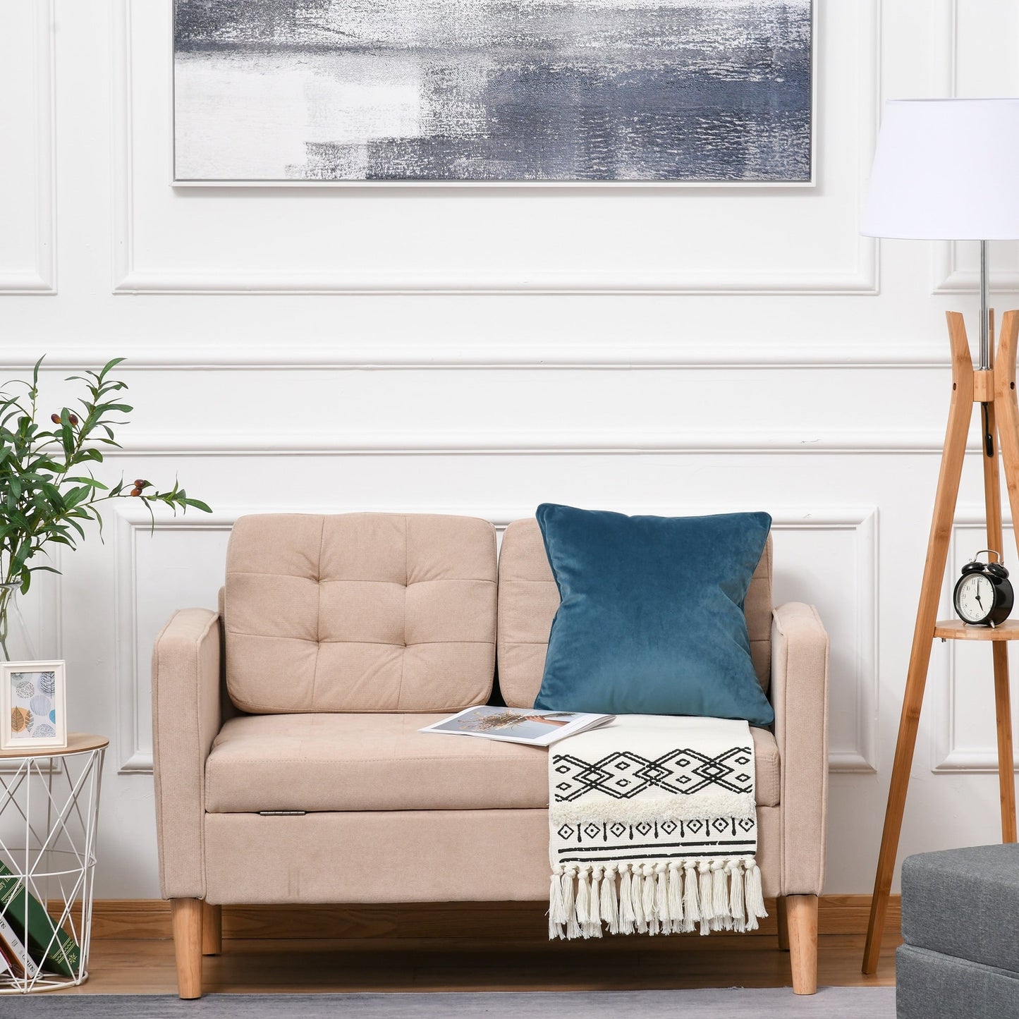 Canapé-lit de rangement moderne en tissu capitonné à boutons HOMCOM