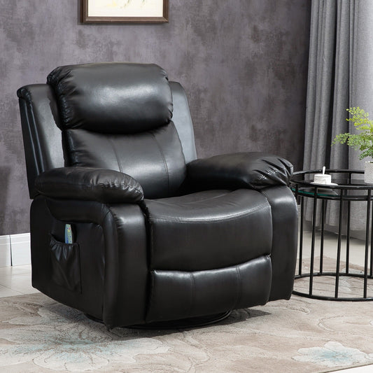 Fauteuil inclinable massant en similicuir HOMCOM, canapé à bascule pivotant avec télécommande, repose-pieds et assise rembourrée pour salon
