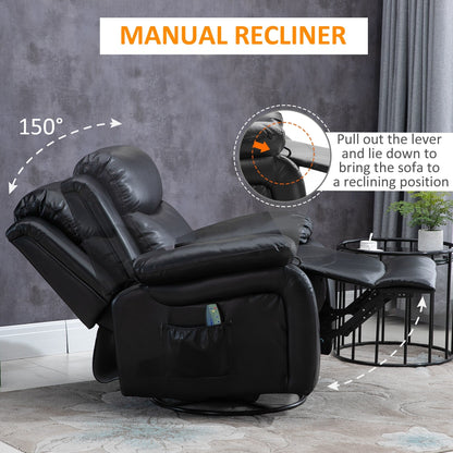 Fauteuil inclinable massant en similicuir HOMCOM, canapé à bascule pivotant avec télécommande, repose-pieds et assise rembourrée pour salon