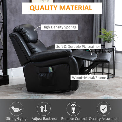 Fauteuil inclinable massant en similicuir HOMCOM, canapé à bascule pivotant avec télécommande, repose-pieds et assise rembourrée pour salon