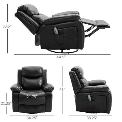 Fauteuil inclinable massant en similicuir HOMCOM, canapé à bascule pivotant avec télécommande, repose-pieds et assise rembourrée pour salon