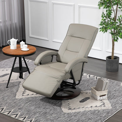 Fauteuil inclinable HOMCOM en polyuréthane avec repose-pieds, chaise longue avec dossier réglable à 135°, base pivotante en bois