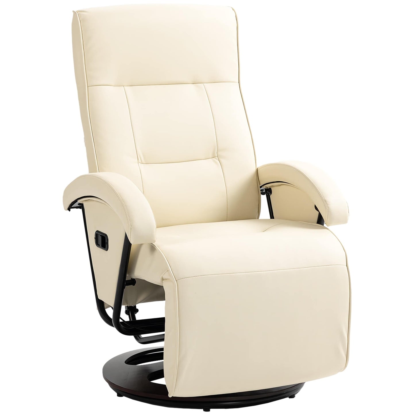 Fauteuil inclinable HOMCOM en polyuréthane avec repose-pieds, chaise longue avec dossier réglable à 135°, base pivotante en bois
