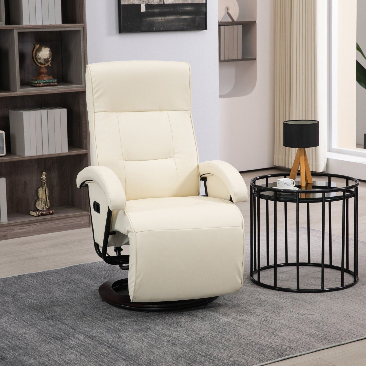 Fauteuil inclinable HOMCOM en polyuréthane avec repose-pieds, chaise longue avec dossier réglable à 135°, base pivotante en bois