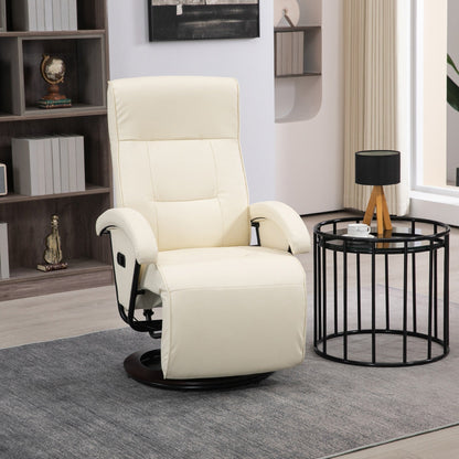 Fauteuil inclinable HOMCOM en polyuréthane avec repose-pieds, chaise longue avec dossier réglable à 135°, base pivotante en bois