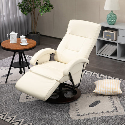 Fauteuil inclinable HOMCOM en polyuréthane avec repose-pieds, chaise longue avec dossier réglable à 135°, base pivotante en bois