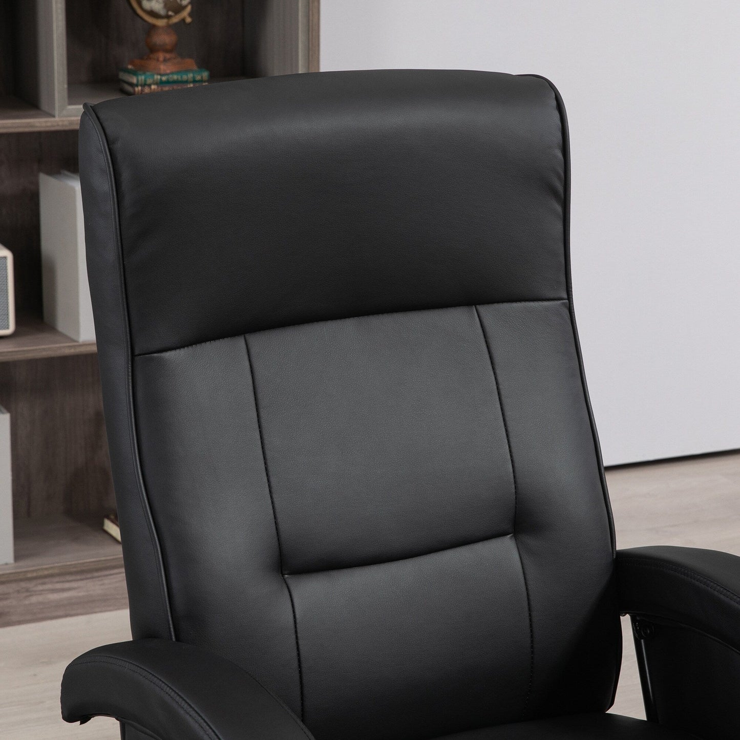 Fauteuil inclinable HOMCOM en polyuréthane avec repose-pieds, chaise longue avec dossier réglable à 135°, base pivotante en bois