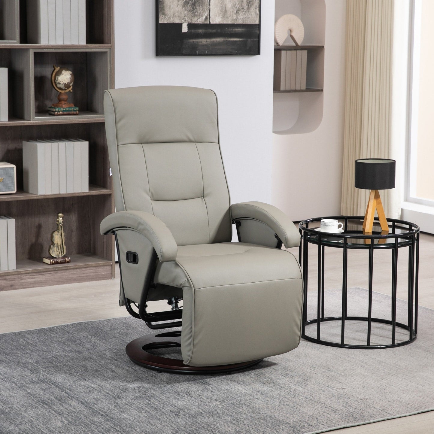 Fauteuil inclinable HOMCOM en polyuréthane avec repose-pieds, chaise longue avec dossier réglable à 135°, base pivotante en bois