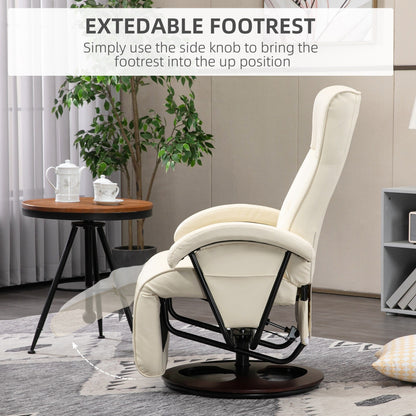 Fauteuil inclinable HOMCOM en polyuréthane avec repose-pieds, chaise longue avec dossier réglable à 135°, base pivotante en bois