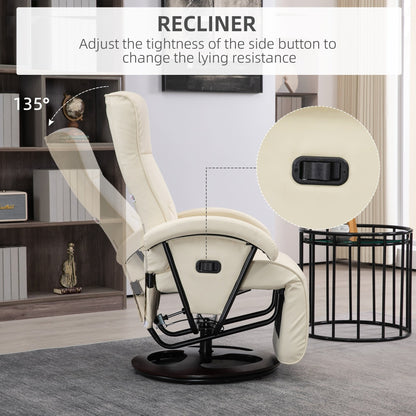 Fauteuil inclinable HOMCOM en polyuréthane avec repose-pieds, chaise longue avec dossier réglable à 135°, base pivotante en bois