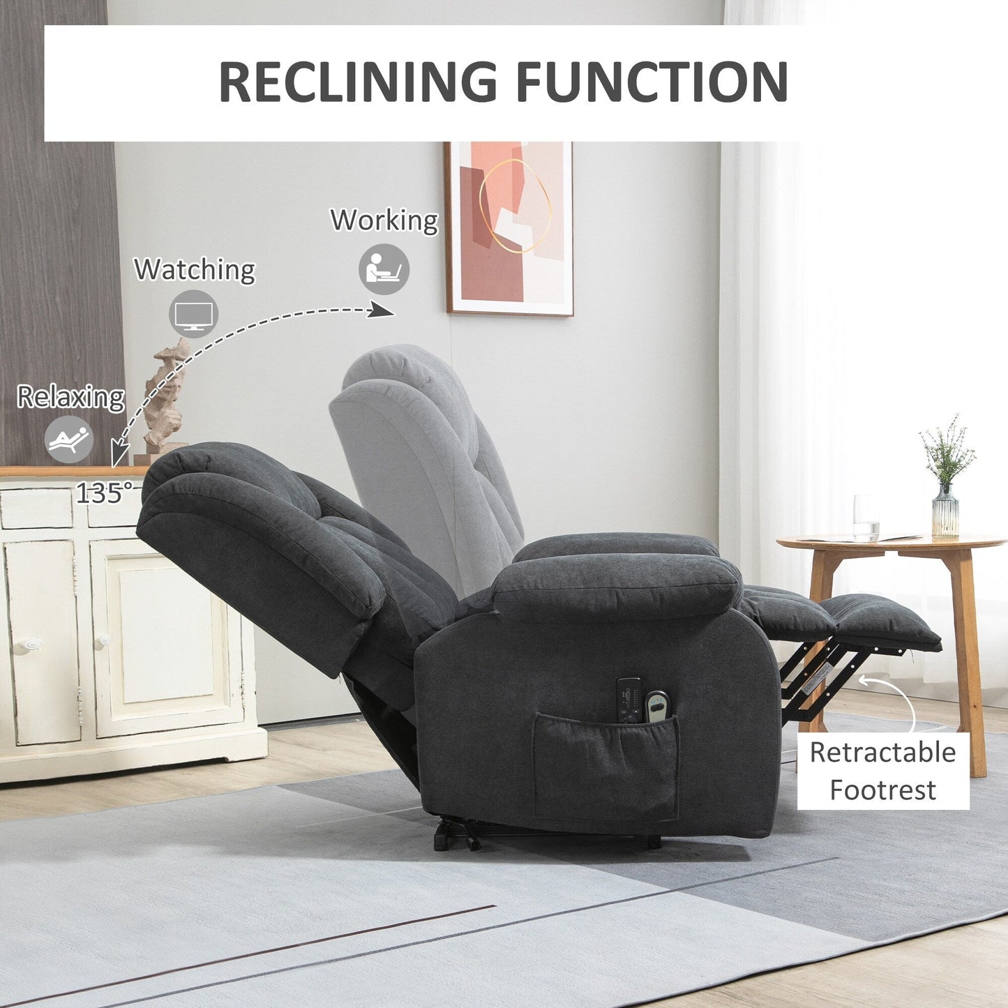 Fauteuil inclinable releveur électrique HOMCOM pour personnes âgées de grande taille avec massage