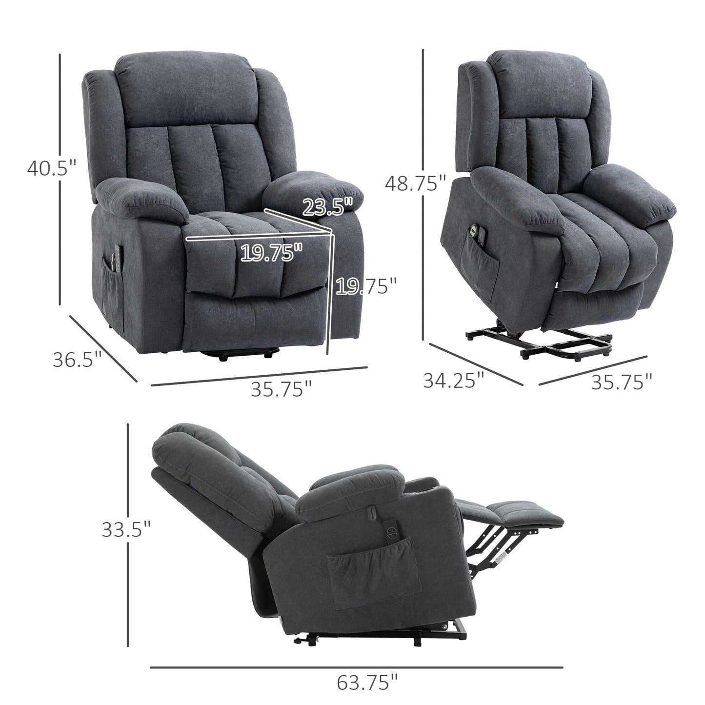 Fauteuil inclinable releveur électrique HOMCOM pour personnes âgées de grande taille avec massage