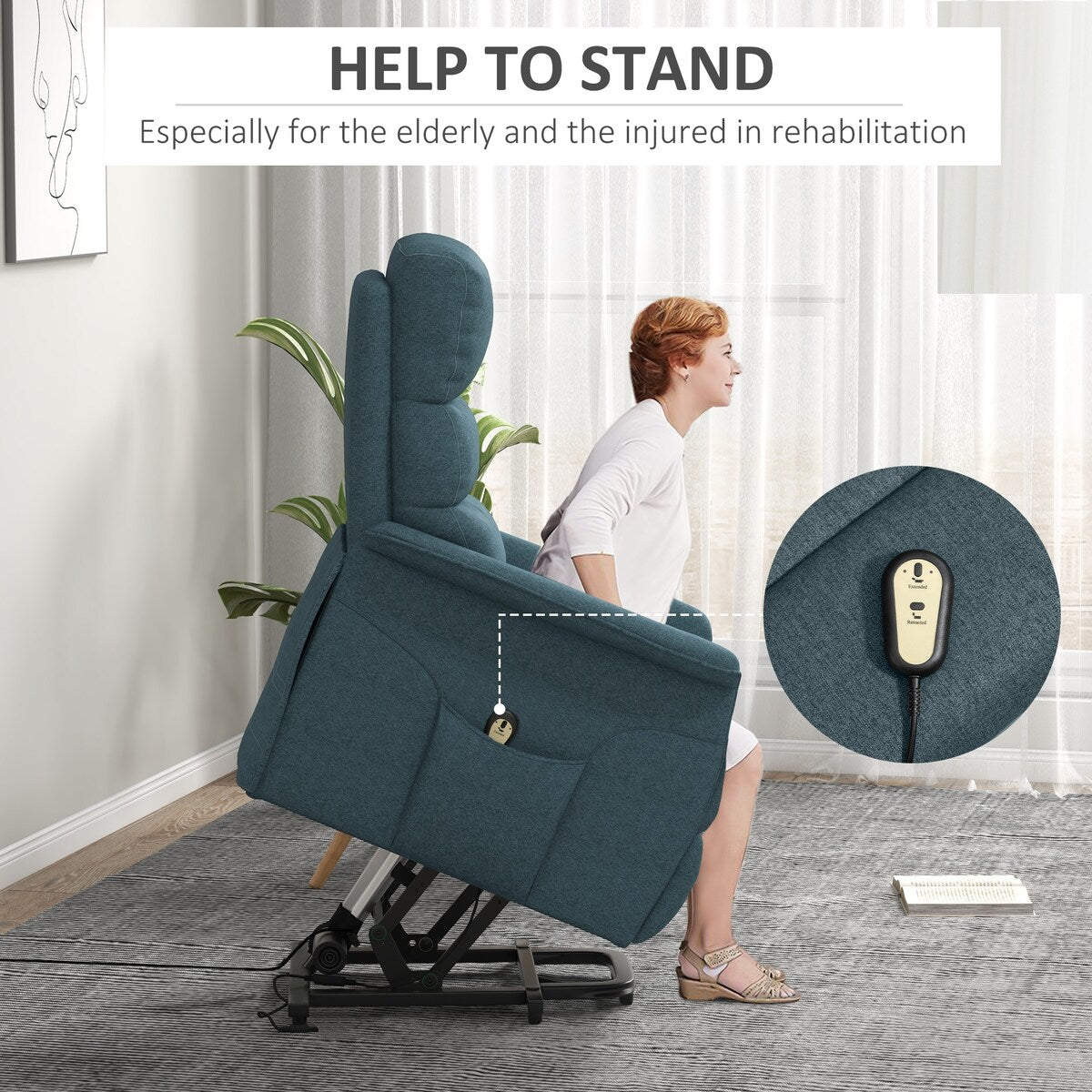 Fauteuil releveur électrique HOMCOM pour personnes âgées, montage facile, tissu releveur avec télécommande