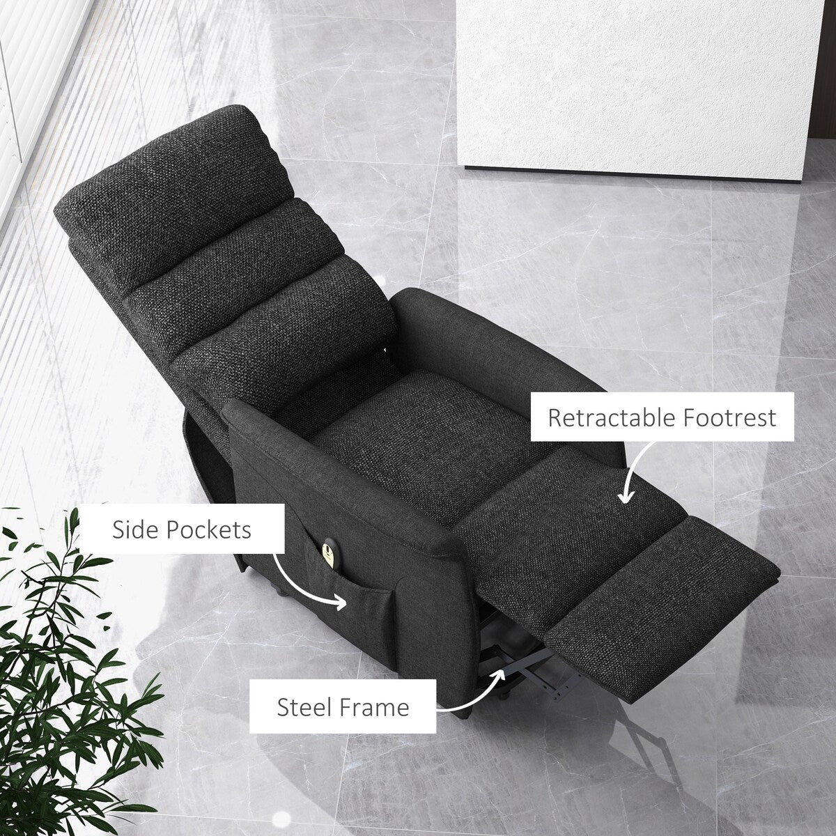 Fauteuil releveur électrique HOMCOM pour personnes âgées, montage facile, tissu releveur avec télécommande, poches latérales pour le salon