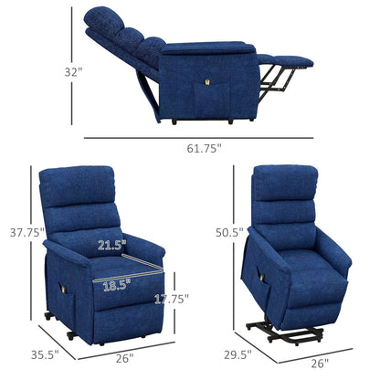 Fauteuil releveur électrique HOMCOM pour personnes âgées, montage facile, tissu releveur avec télécommande, poches latérales pour le salon
