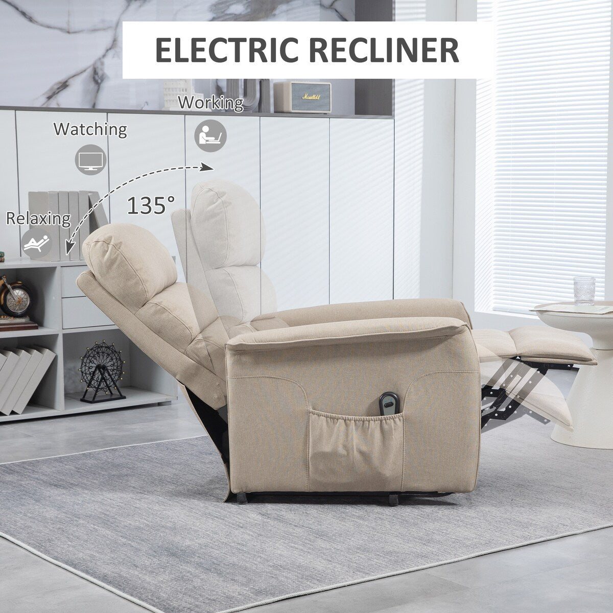 Fauteuil releveur électrique HOMCOM pour personnes âgées, montage facile, tissu releveur avec télécommande