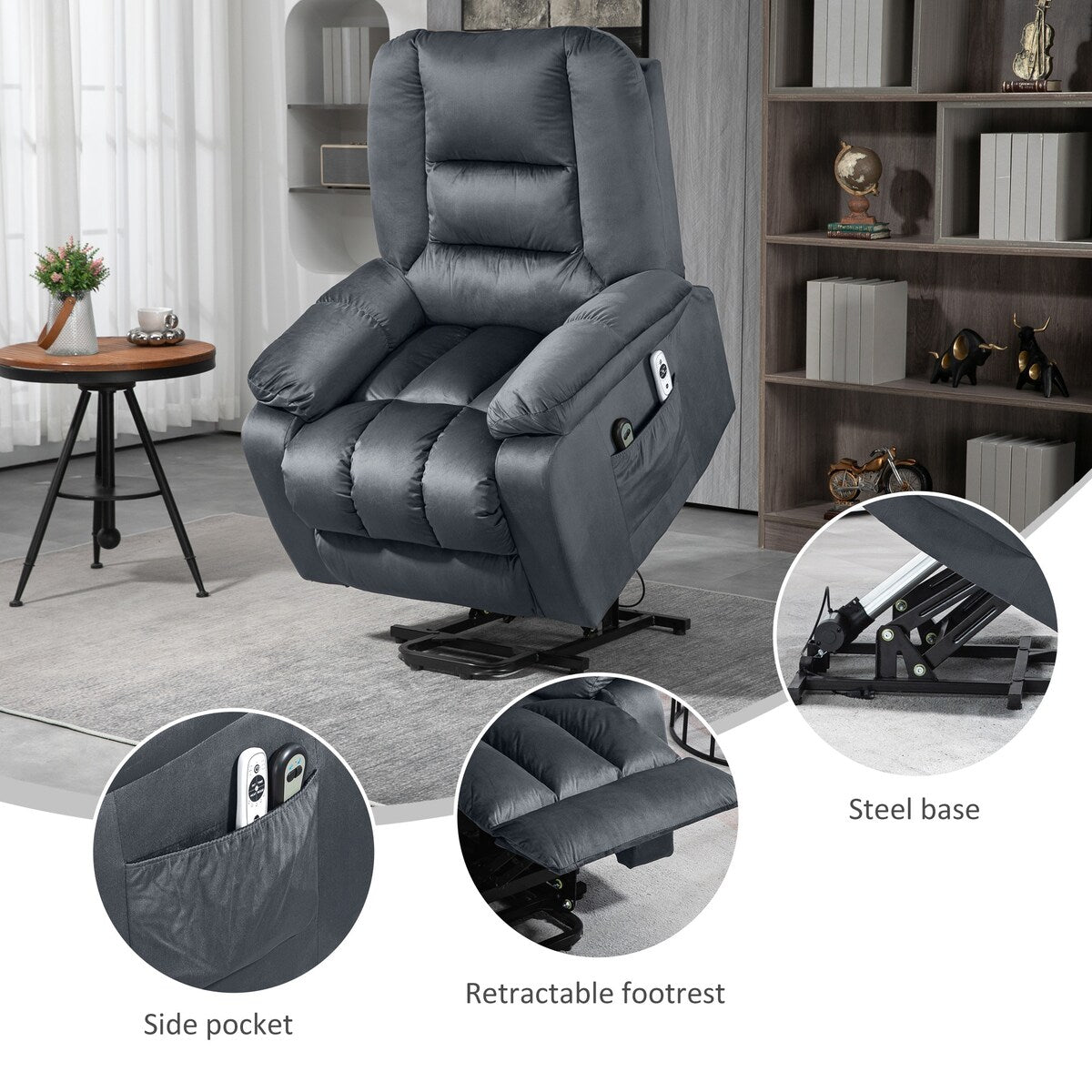 Fauteuil inclinable releveur électrique HOMCOM, fauteuil de massage ergonomique avec 4 positions et chauffage