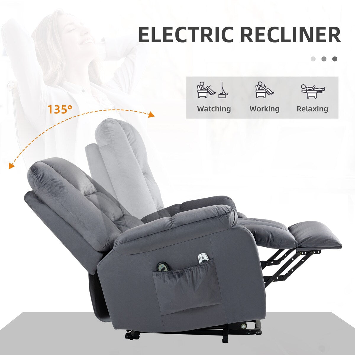 Fauteuil inclinable releveur électrique HOMCOM, fauteuil de massage ergonomique avec 4 positions et chauffage