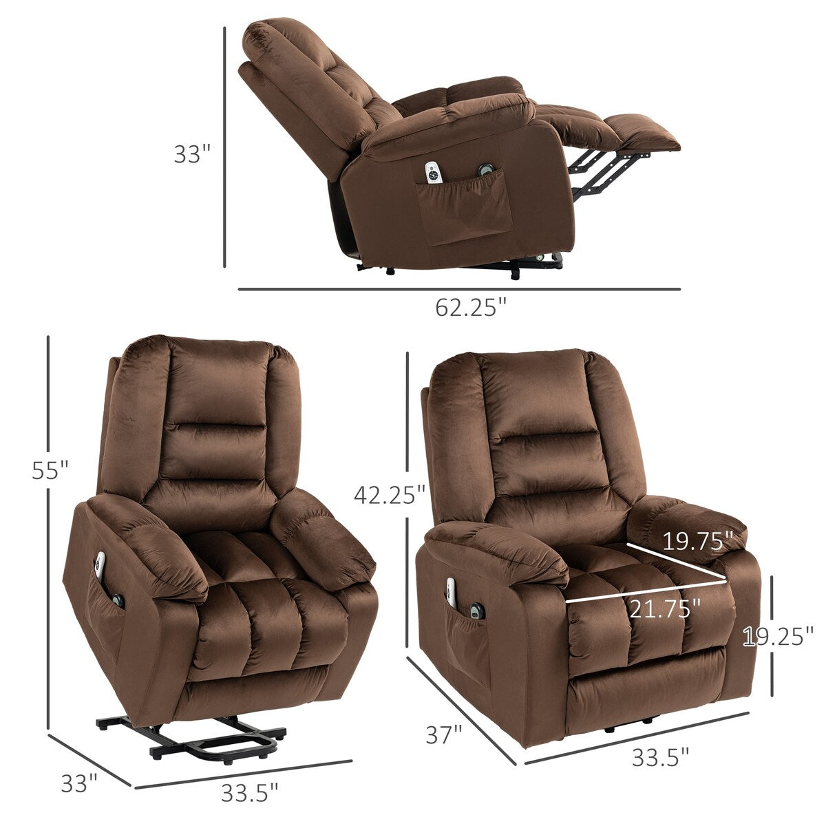 Fauteuil inclinable releveur électrique HOMCOM, fauteuil de massage ergonomique avec 4 positions et chauffage