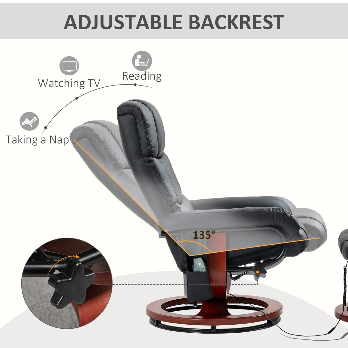 Fauteuil inclinable électrique en similicuir avec repose-pieds HOMCOM