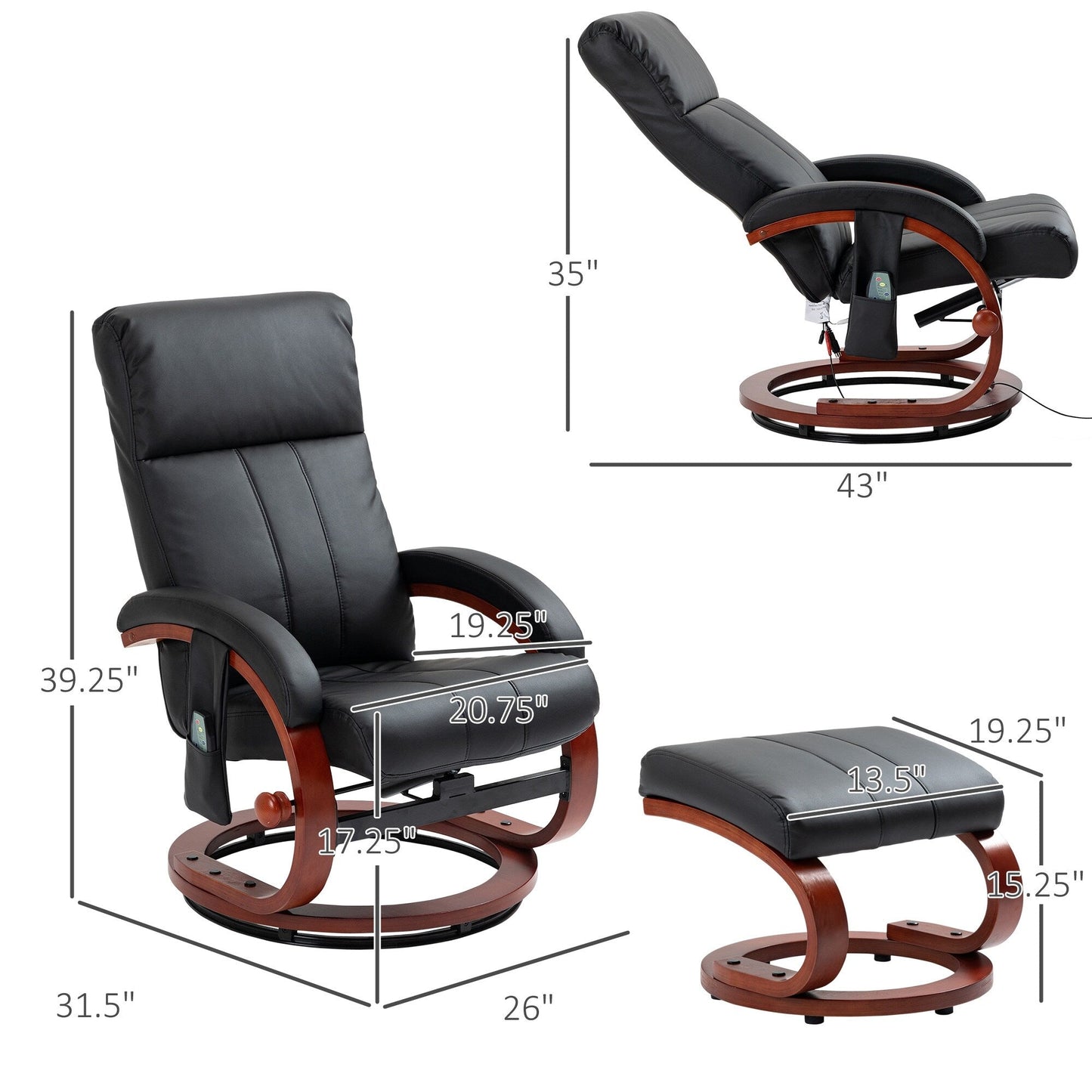 Fauteuil inclinable électrique en similicuir avec repose-pieds HOMCOM