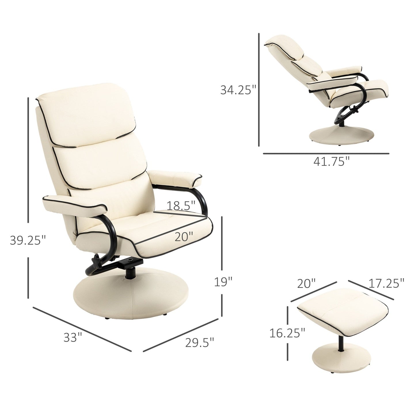 Fauteuil inclinable HOMCOM avec repose-pieds, pivotant en similicuir, dossier haut, repose-pieds, dossier réglable à 135°