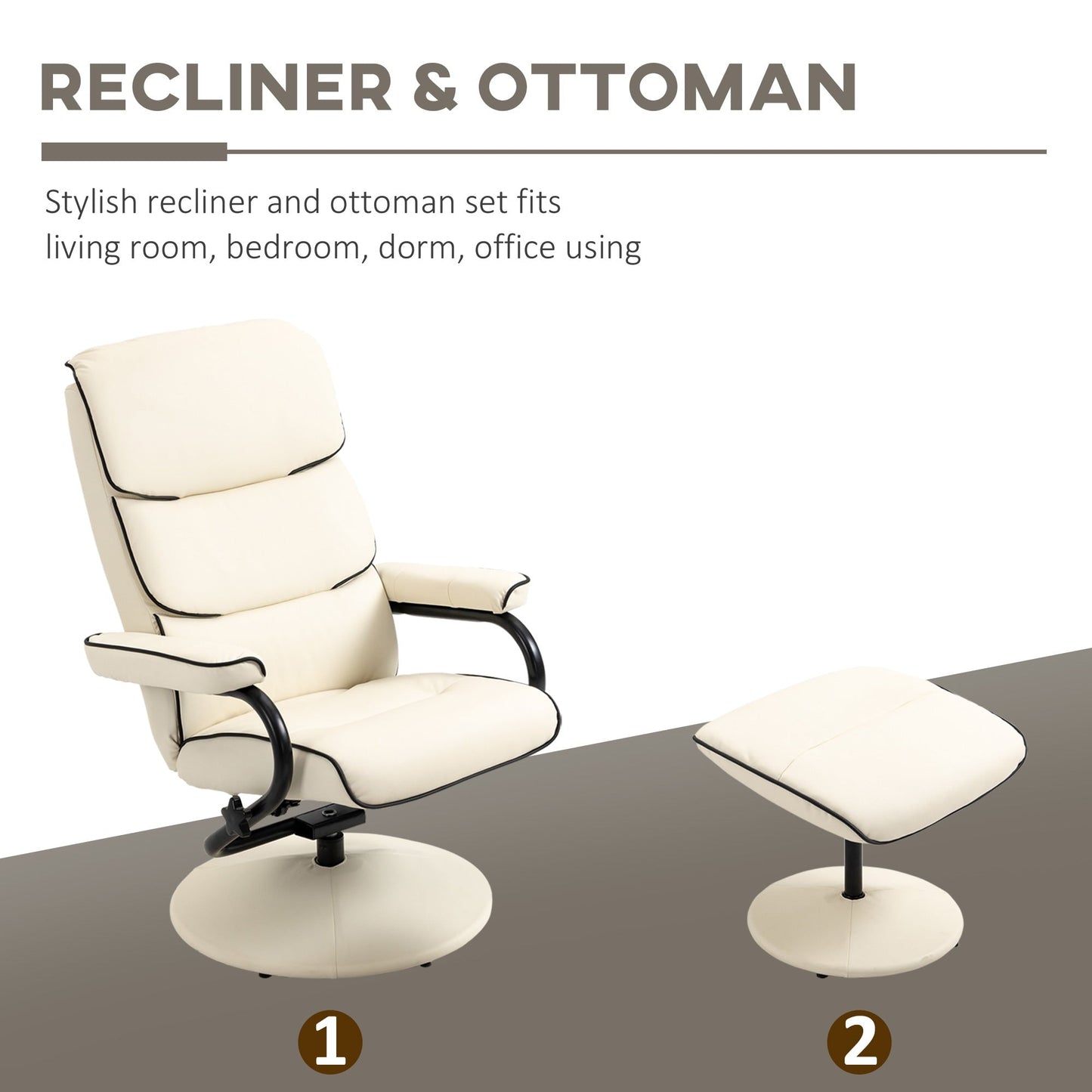 Fauteuil inclinable HOMCOM avec repose-pieds, pivotant en similicuir, dossier haut, repose-pieds, dossier réglable à 135°