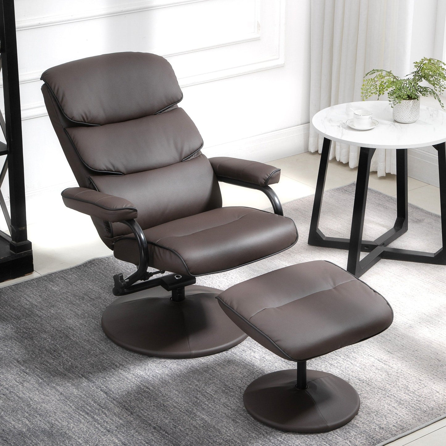 Fauteuil inclinable HOMCOM avec repose-pieds, pivotant en similicuir, dossier haut, repose-pieds, dossier réglable à 135°