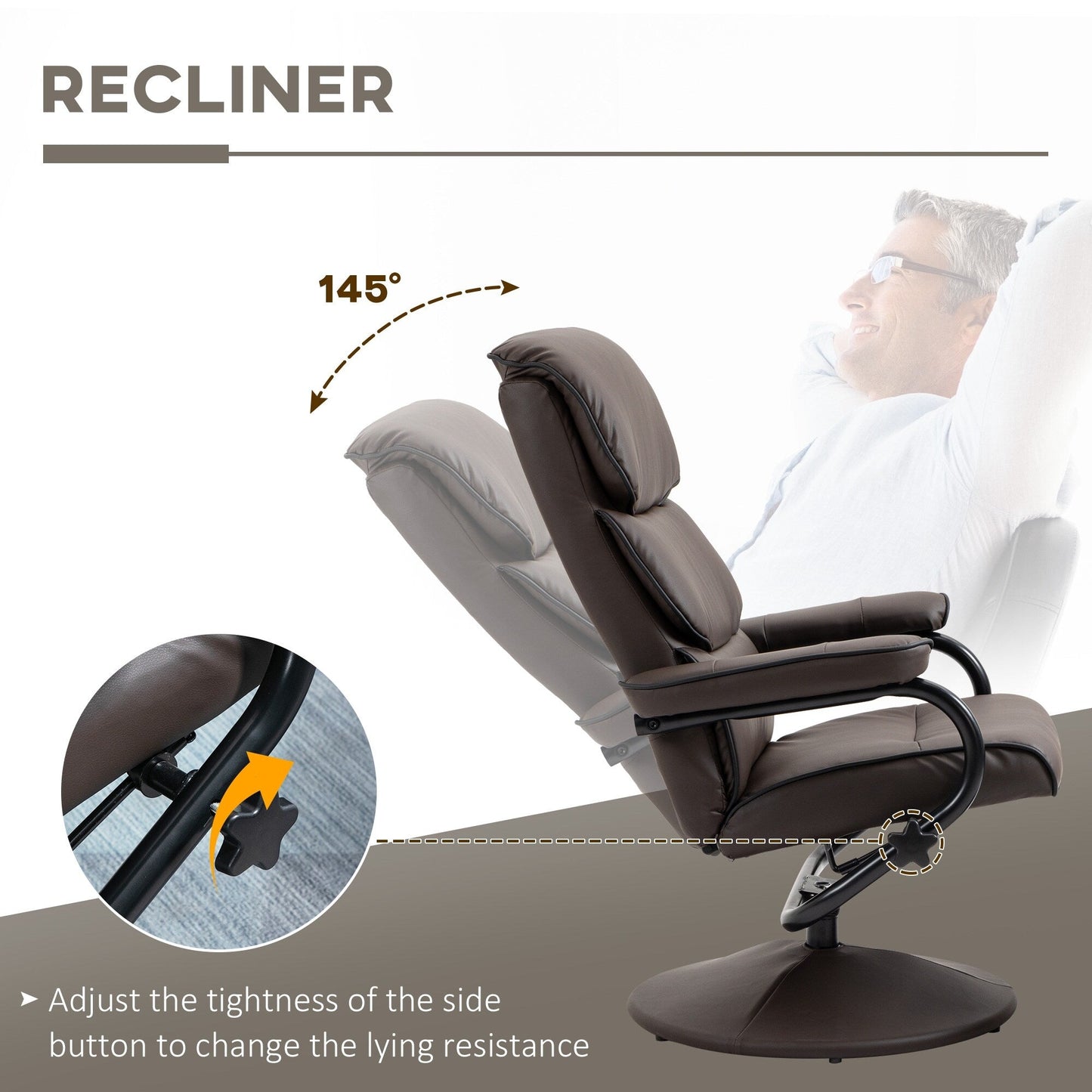 Fauteuil inclinable HOMCOM avec repose-pieds, pivotant en similicuir, dossier haut, repose-pieds, dossier réglable à 135°