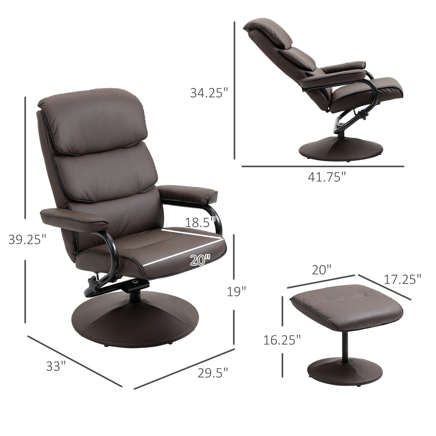 Fauteuil inclinable HOMCOM avec repose-pieds, pivotant en similicuir, dossier haut, repose-pieds, dossier réglable à 135°