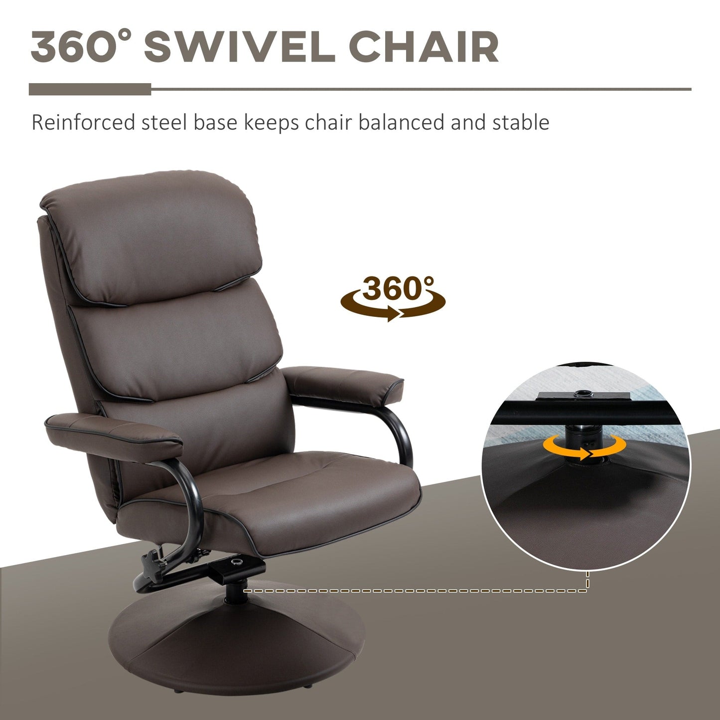 Fauteuil inclinable HOMCOM avec repose-pieds, pivotant en similicuir, dossier haut, repose-pieds, dossier réglable à 135°
