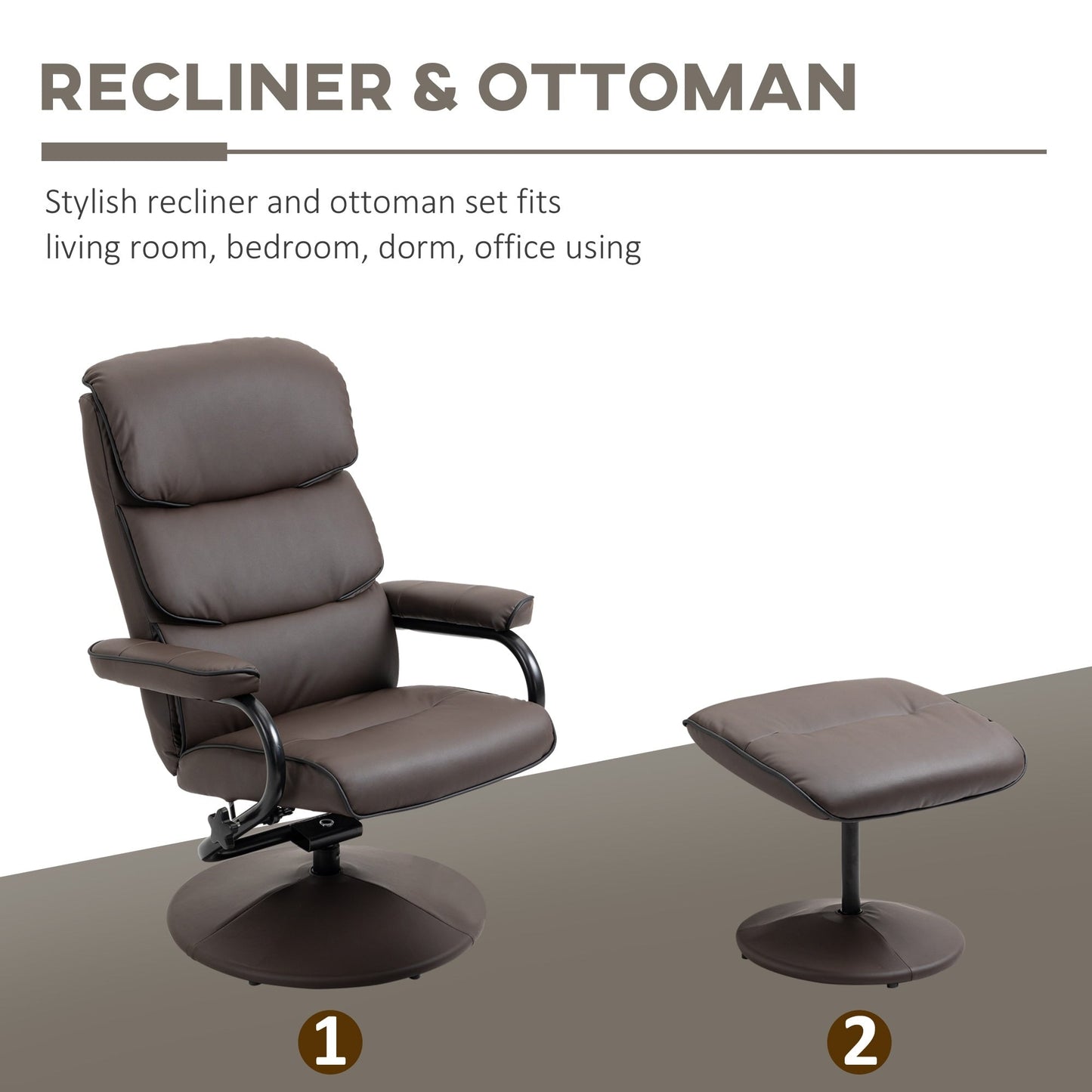 Fauteuil inclinable HOMCOM avec repose-pieds, pivotant en similicuir, dossier haut, repose-pieds, dossier réglable à 135°