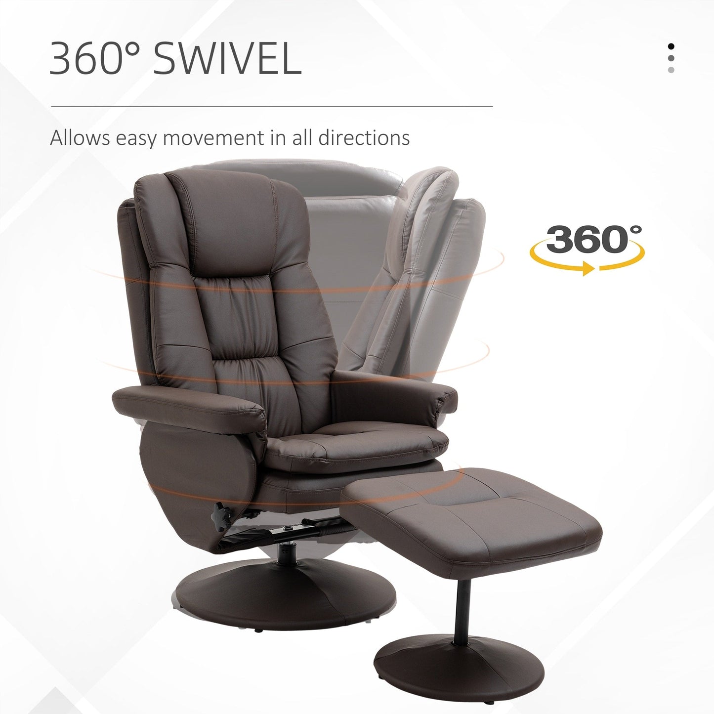Fauteuil inclinable et ottoman HOMCOM avec base enveloppée, fauteuil inclinable pivotant en similicuir avec repose-pieds pour salon