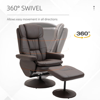 Fauteuil inclinable et ottoman HOMCOM avec base enveloppée, fauteuil inclinable pivotant en similicuir avec repose-pieds pour salon