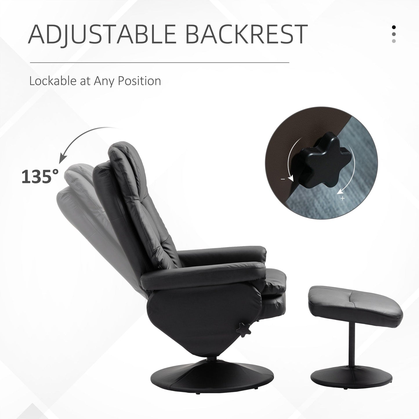 Fauteuil inclinable et ottoman HOMCOM avec base enveloppée, fauteuil inclinable pivotant en similicuir avec repose-pieds pour salon