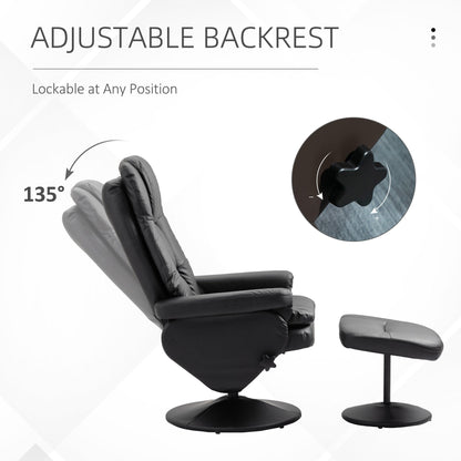 Fauteuil inclinable et ottoman HOMCOM avec base enveloppée, fauteuil inclinable pivotant en similicuir avec repose-pieds pour salon