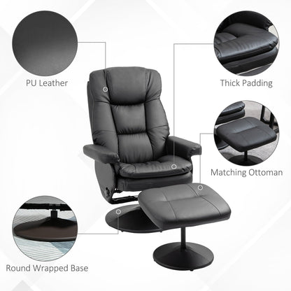 Fauteuil inclinable et ottoman HOMCOM avec base enveloppée, fauteuil inclinable pivotant en similicuir avec repose-pieds pour salon