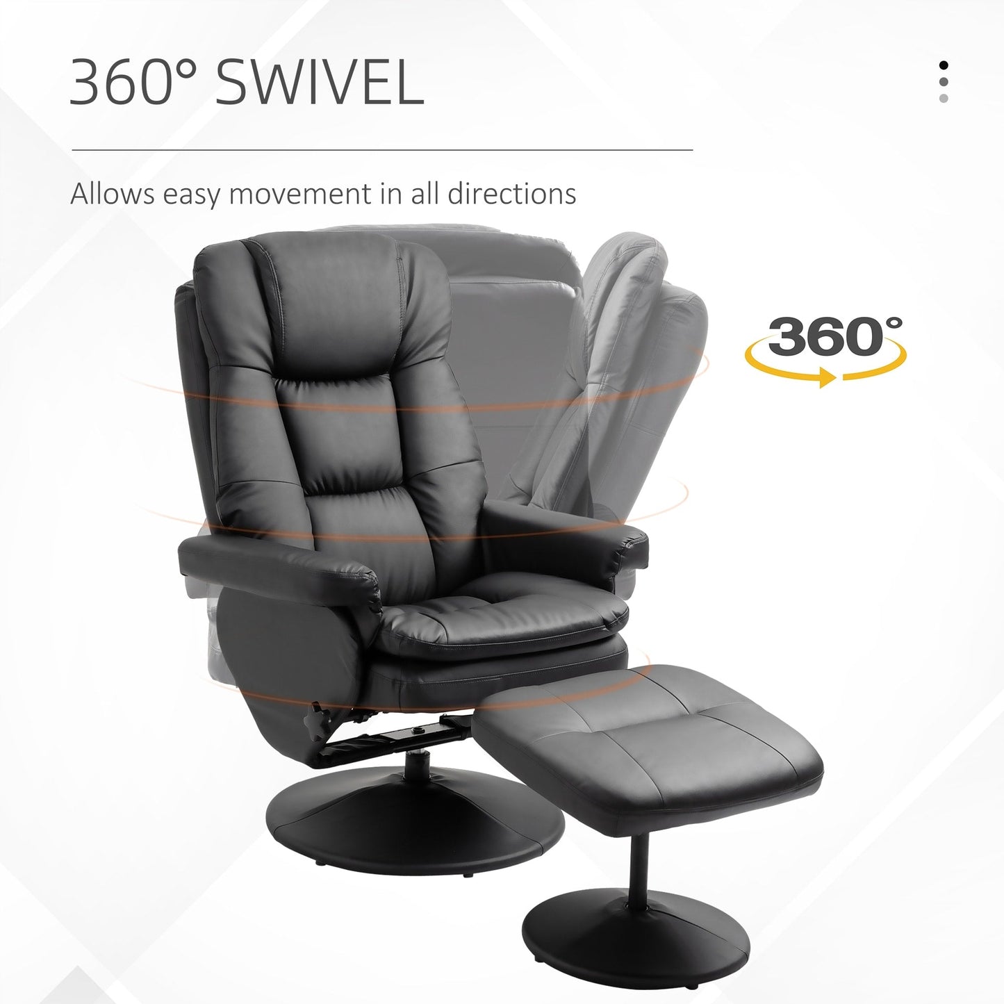 Fauteuil inclinable et ottoman HOMCOM avec base enveloppée, fauteuil inclinable pivotant en similicuir avec repose-pieds pour salon