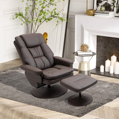 Fauteuil inclinable et ottoman HOMCOM avec base enveloppée, fauteuil inclinable pivotant en similicuir avec repose-pieds pour salon