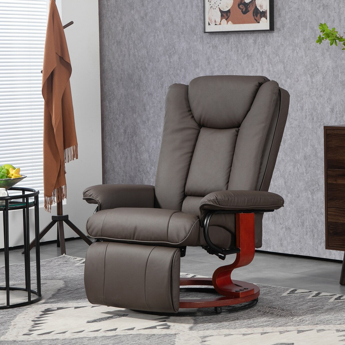 Fauteuil inclinable pivotant HOMCOM, fauteuil inclinable en cuir synthétique pour salon, canapé inclinable moderne avec repose-pieds